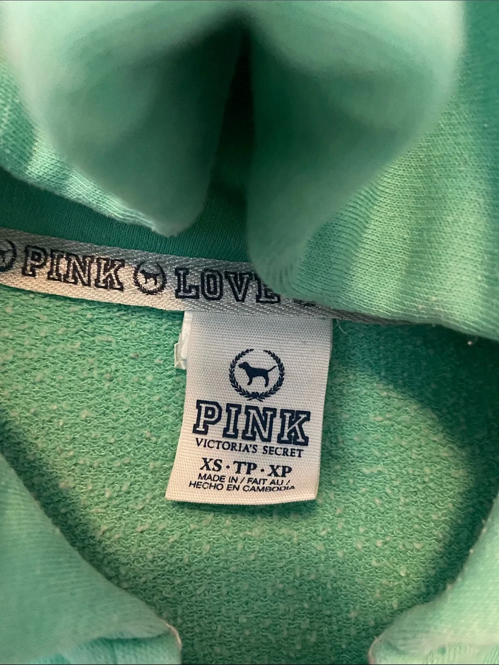 PINK Victoria's Secret Mint Green Zip Hoodie with Vintage Lettering - Picture 4 of 6